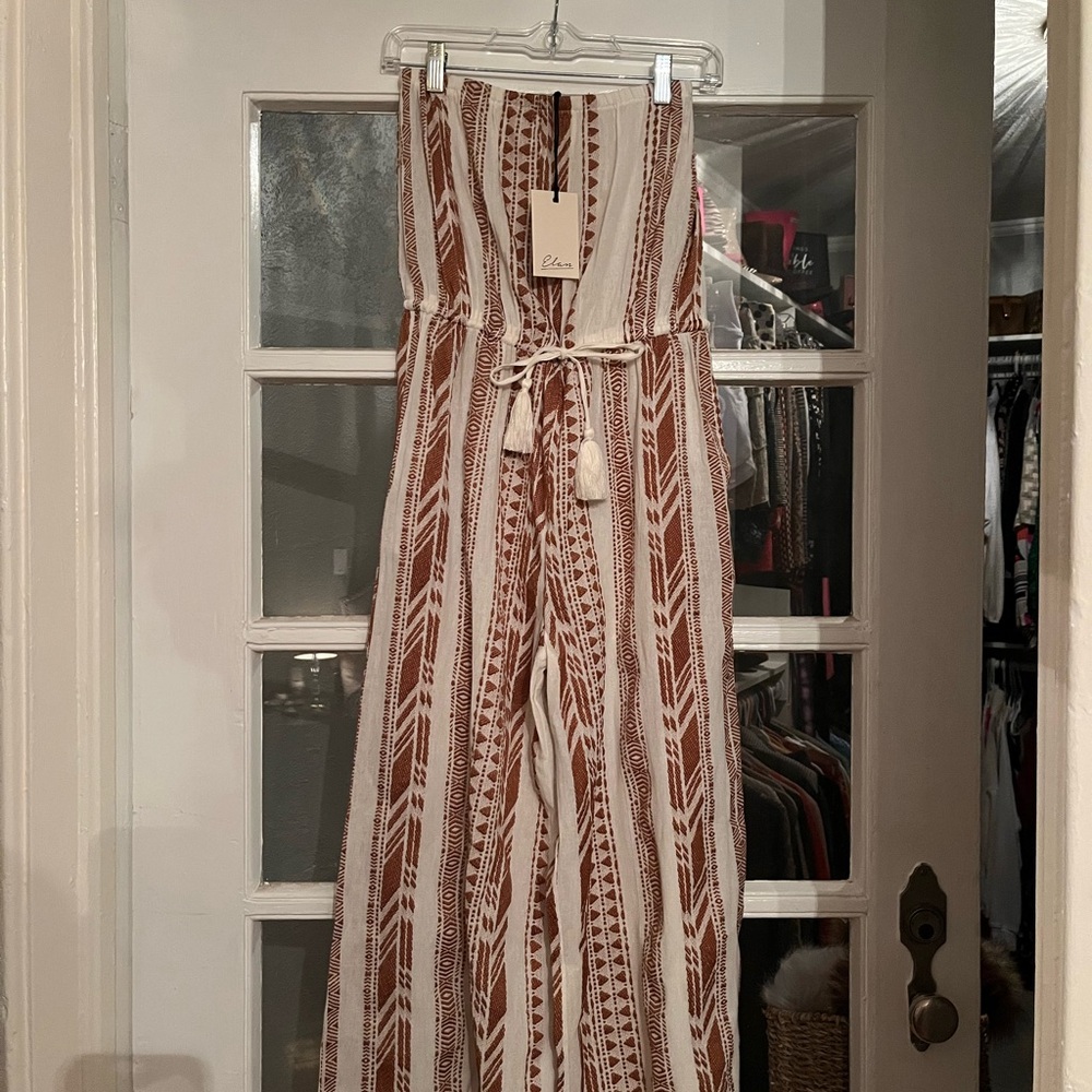 Elan Cream and Orange Strapless   romper Resort Wear
